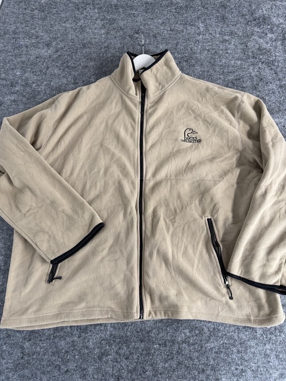 Ducks Unlimited Sweater Mens 3XL Beige Full Zip Fleece Sweatshirt Logo N315